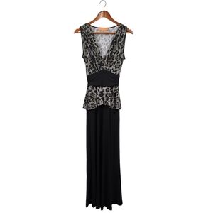 ARANCIA Dressy Stretchy Jumpsuit Wide Leg Black/Gray Womens Sz M Style# D54393